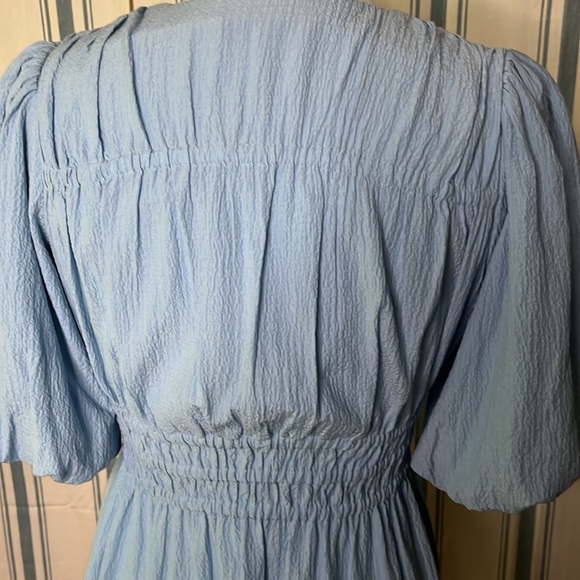 CALVIN KLEIN baby blue smocked poof sleeve womens Gauze dress - Picture 9 of 12